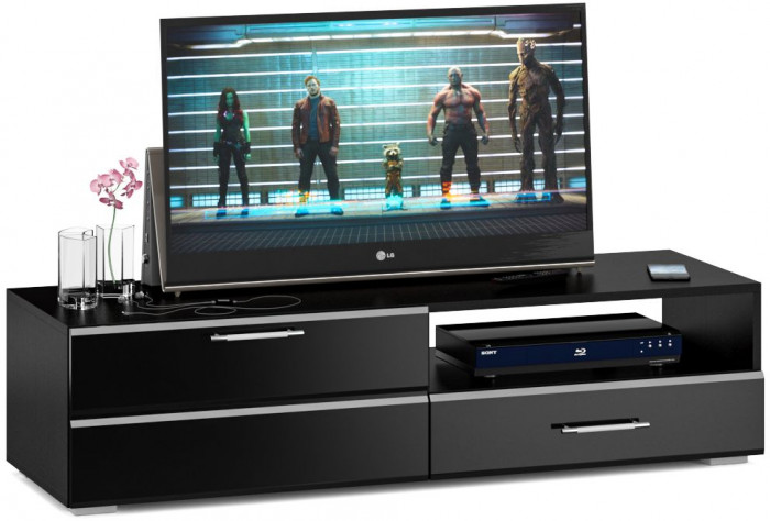 Тумба под ТВ Ларго 1, корпус венге/фасады МДФ чёрный глянец