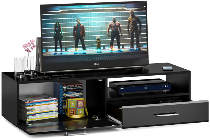 Тумба под ТВ Ларго 1, корпус венге/фасады МДФ чёрный глянец