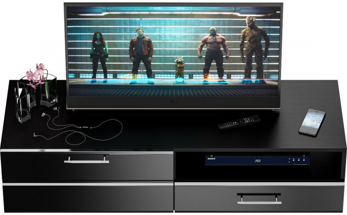 Тумба под ТВ Ларго 1, корпус венге/фасады МДФ чёрный глянец