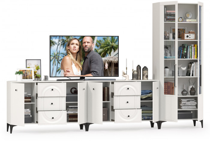 Валенсия Гостиная № 120, ЛДСП белый шагрень/МДФ белый шагрень