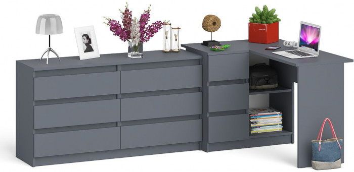 Мори компьютерный стол МС-16 левый + Комод МК1380.6, графит