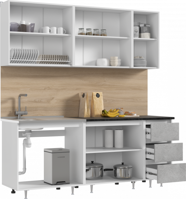 Кухня Челси 2,0м Бетон светлый, Белый (Кастилло темный)