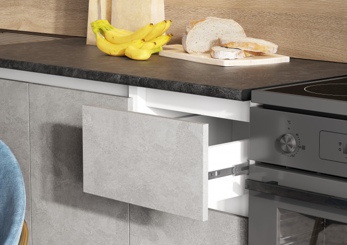 Кухня Челси 2,0м Бетон светлый, Белый (Кастилло темный)