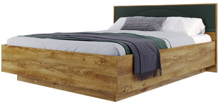 Кровать 160х200 с подъемным основанием "Монтале" - Дуб канзас/Зеленый матовый