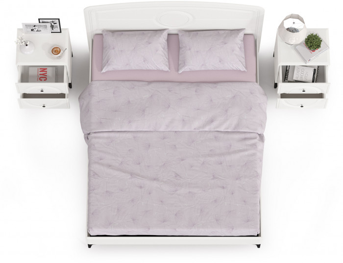 Валенсия Спальня 11.36.01 Кровать + ортопед + две 13.291 Тумбы, цвет ЛДСП белый шагрень/МДФ белый шагрень, ШхГхВ 270х204х115,3 см, 1600х2000 мм., б/м