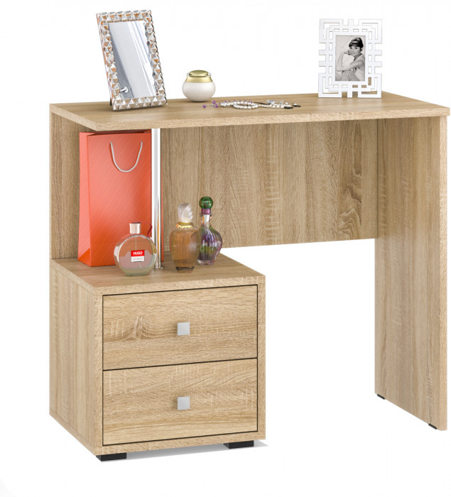 Камелия спальня № 9 Кровать с ящиками 1600 + Две тумбы + Стол космет. + Зеркало + Шкаф 4-х, цвет дуб сонома, сп.м. 1600х2000 мм., б/м, осн. есть