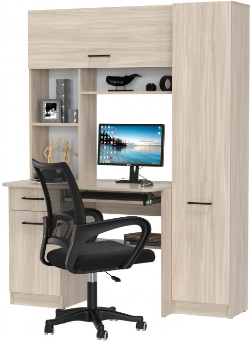 Стол 6-0603 Альфа + кресло 103 чёрное, цвет ясень шимо светлый, ШхГхВ 137х61х181 см., универсальная сборка