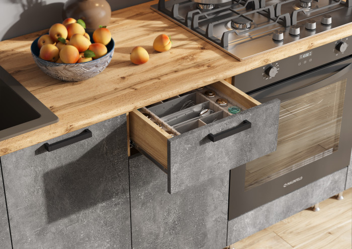 Кухня Рио NEW ЛДСП 2,2/900м (490), Компановка №2, Бетон светлый/Бетон темный, Дуб Крафт