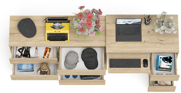 Мори Стол компьютерный МС-6 правый + Комод МК1200.6, цвет дуб сонома, ШхГхВ 210,4х50х76,6 см., выдвижные ящики справа, НЕ универсальная сборка