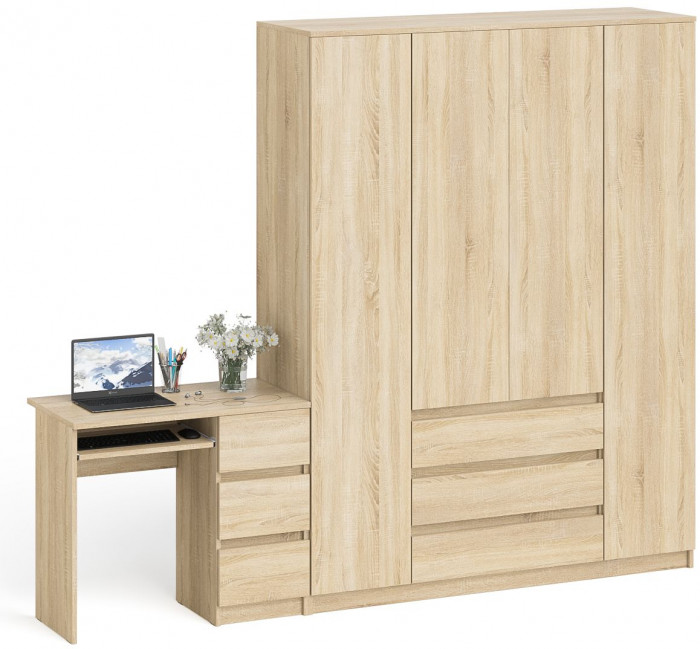 Мори Стол компьютерный МС-6 правый + Шкаф МШ1600.1, цвет дуб сонома, ШхГхВ 250,4х50,4х209,6 см., выдвижные ящики справа, НЕ универсальная сборка