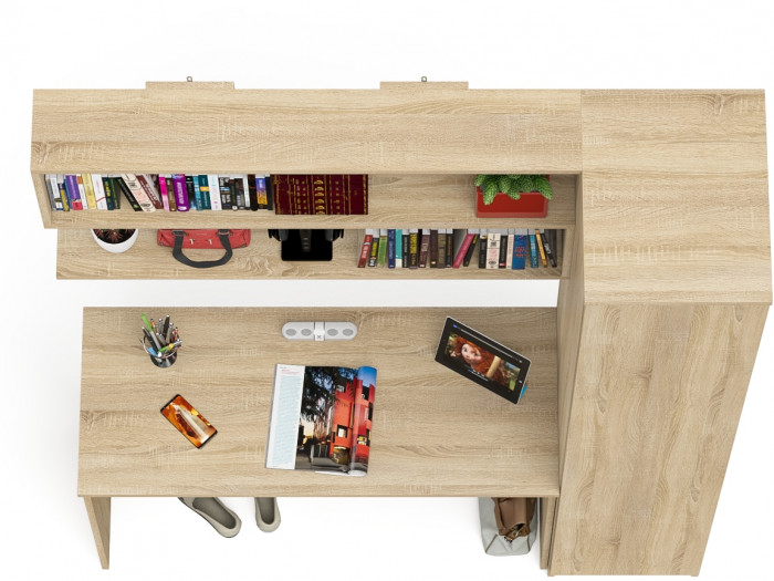 Мори Стол письменный МСП1200.1 + Пенал МШ400.1 + Полка 1200, цвет дуб сонома, ШхГхВ 160,8х50,4х209,6 см., универсальная сборка