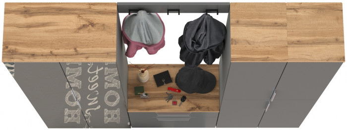 Октава Прихожая 30, цвет серый графит/дуб крафт золотой/фасады МДФ серый графит, ШхГхВ 193,7х35,4х197,6 см., универсальная сборка