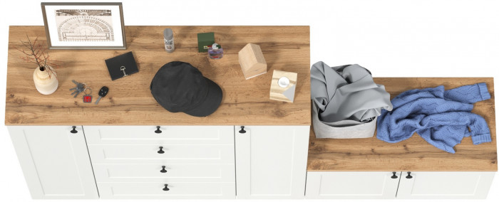 Остин 16.221 Комод + 13.257 Тумба, цвет белый шагрень/дуб крафт золотой, ШхГхВ 200х41,9х99,3 см., универсальная сборка