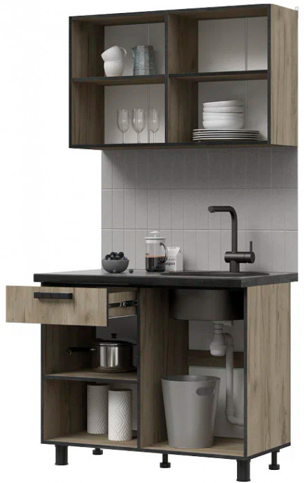 Кухня Эдинбург 1.0 Фасад ЖЕЛЕЗНЫЙ КАМЕНЬ/Корпус ДУБ КРАФТ СЕРЫЙ