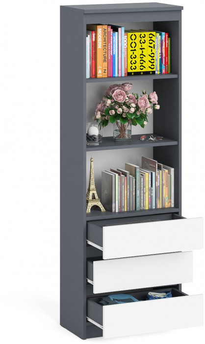 Мори Стеллаж МСТ600.3, цвет графит/белый, ШхГхВ 60,4х35,4х179,6 см.