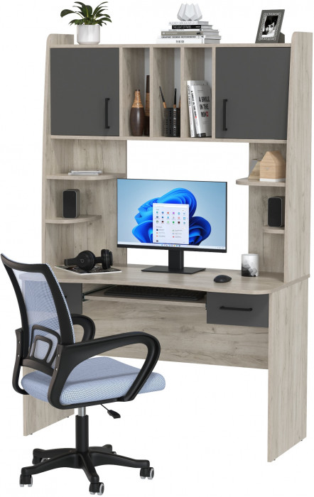 Стол 6-0604 Бета + кресло 103 серое, цвет дуб крафт серый/графит, ШхГхВ 120х60,5х183,5 см.