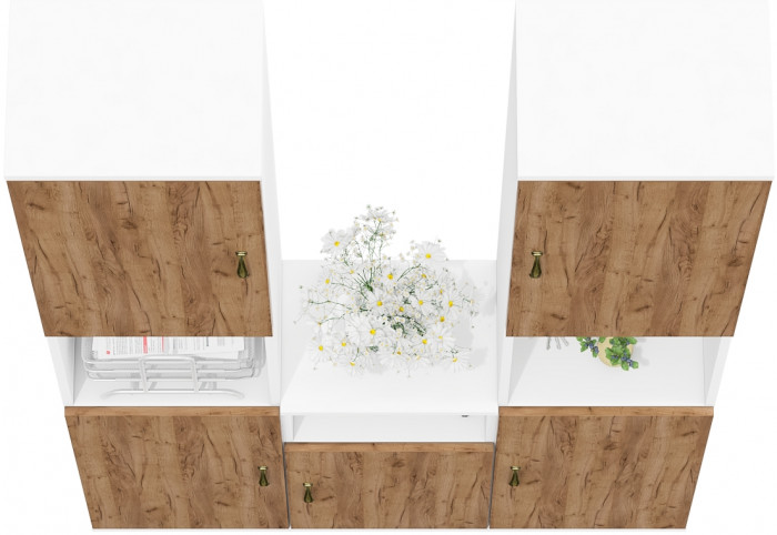 Лидер-8 Пенал + Пенал + Тумба МД 3.19, цвет белый шагрень/крафт золото, ШхГхВ 120х30х190 см., универсальная сборка