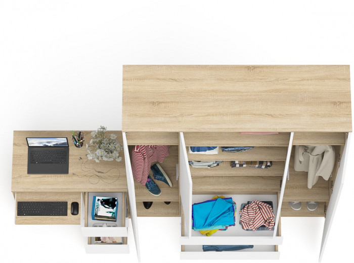 Мори Стол компьютерный МС-6 правый + Шкаф МШ1600.1, цвет дуб сонома/белый, ШхГхВ 250,4х50,4х209,6 см., выдвижные ящики справа, НЕ универсальная сборка