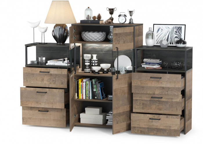 Трувор 13.306 Комод с витриной + 13.307.02 Комод с ящиками + 13.307.02 Комод с ящ., дуб гранж песочный/интра