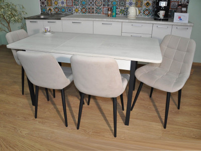 Обеденная группа Сканд-2 / Стул Р 4 шт. / Бетон белый/черный / бид 01