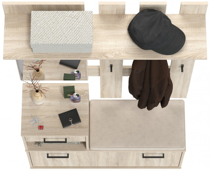 Лира ГК Прихожая 1 2-0714+2-3814 Тумба под обувь + Вешалка с зеркалом, дуб сонома