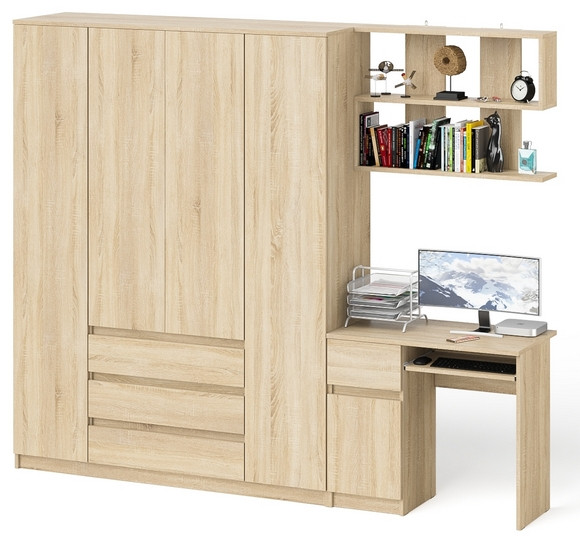 Мори компьютерный стол МС-1 правый + Шкаф МШ1600.1 + Полка 900, дуб сонома