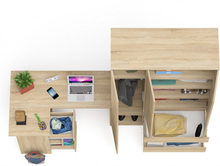 Мори компьютерный стол МС-16 левый + Шкаф МШ1200.1, дуб сонома