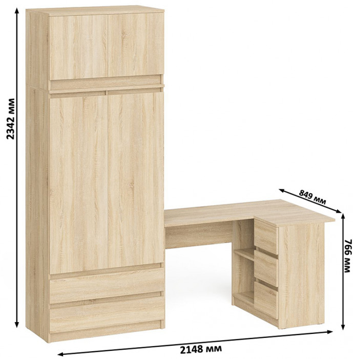 Мори компьютерный стол МС-16 правый + Шкаф МШ900.1 + Антресоль МА900.1, дуб сонома