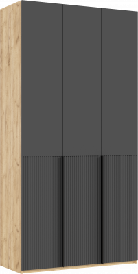 Марвэл Шкаф 3-х створчатый 1200, с доп.ящиками Браш Графит, Дуб Крафт