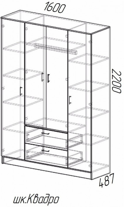 Квадро Шкаф четырёхдверный (Венге / лоредо)