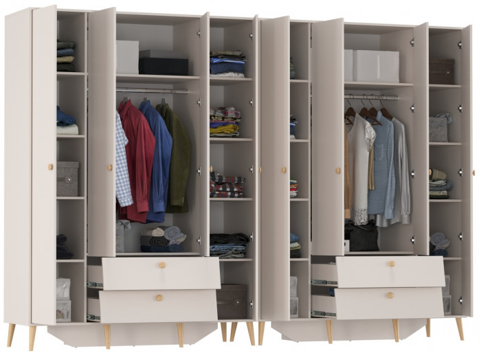 Афина Спальня Шкаф 4-х дверный с двумя ящиками х 2, цвет кашемир серый, ШхГхВ 320х56,3х220 см.