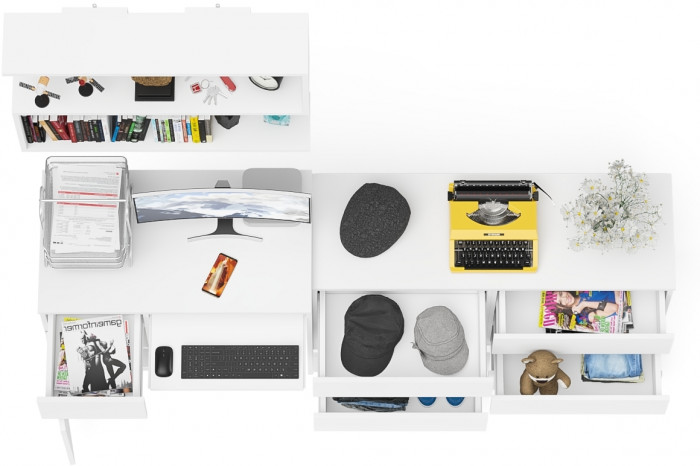 Мори Стол компьютерный МС-1 левый + Комод МК1200.6 + Полка 900, цвет белый, ШхГхВ 210,4х50х209,6 см., НЕ универсальная сборка