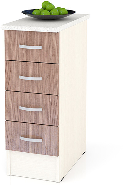 Кухня Мери ШН4Я300 Стол с 4 ящиками 30 см., цвет дуб/ясень шимо тёмный, ШхГхВ 30х60х85 см., универсальная дверь (столешница № 130 сахара белая)