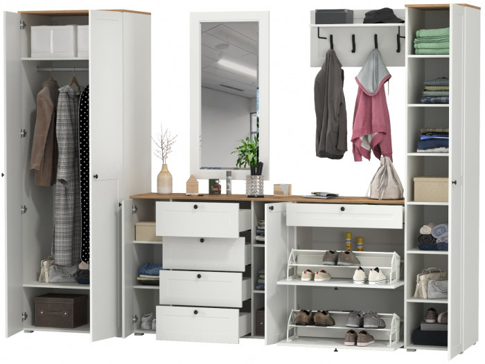 Остин Прихожая 61, белый шагрень/дуб крафт золотой