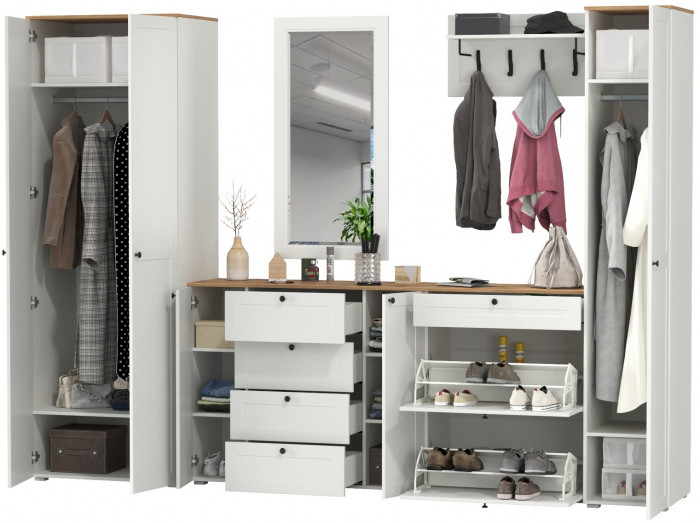 Остин Прихожая 61, белый шагрень/дуб крафт золотой