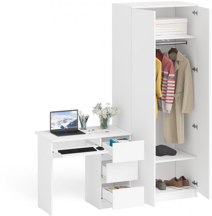 Мори Стол компьютерный МС-6 правый + Шкаф МШ800.1, цвет белый, ШхГхВ 170,4х50,4х209,6 см., выдвижные ящики справа, НЕ универсальная сборка