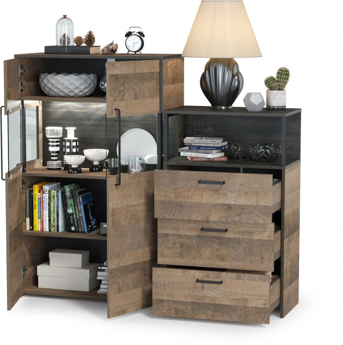 Трувор 13.306 Комод с витриной + 13.307.02 Комод с ящиками, дуб гранж песочный/интра