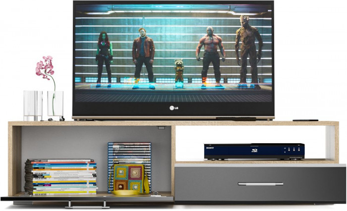 Тумба под ТВ Ларго 1, корпус дуб сонома/фасады МДФ чёрный глянец