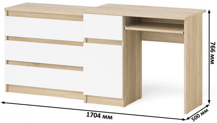 Мори компьютерный стол МС-1 левый + Комод МК800.1, дуб сонома/белый