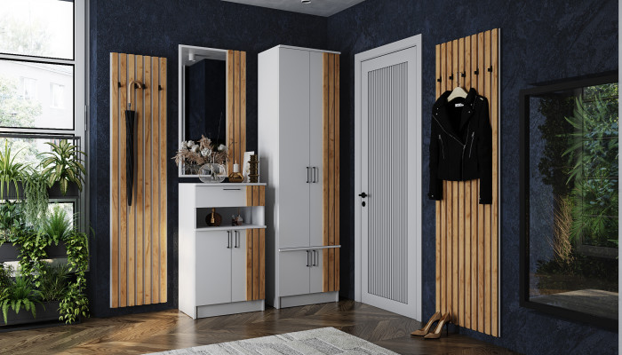 Модульная прихожая Кано, набор 1, Белый/Крафт золотой