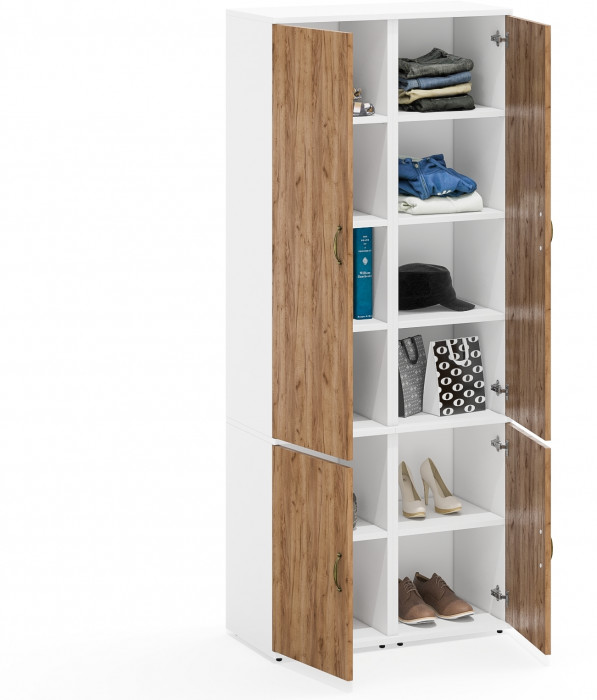 Лидер-8 Пенал МД 22Б 2 шт., цвет белый шагрень/крафт золото, ШхГхВ 80х37,5х190 см., универсальная сборка