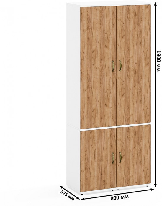 Лидер-8 Пенал МД 22Б 2 шт., цвет белый шагрень/крафт золото, ШхГхВ 80х37,5х190 см., универсальная сборка