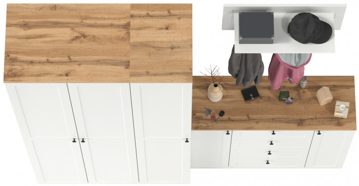 Остин Прихожая 39, цвет белый шагрень/дуб крафт золотой, ШхГхВ 240х54,3х229,6 см., универсальная сборка