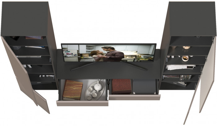 Сидней Комплектация № 007, цвет корпус: антрацит/фасады: МДФ веллюто капучино, ШхГхВ 229,9х41,3х205,2 см., ниша для ТВ 129х41х100 см., универс. сборка