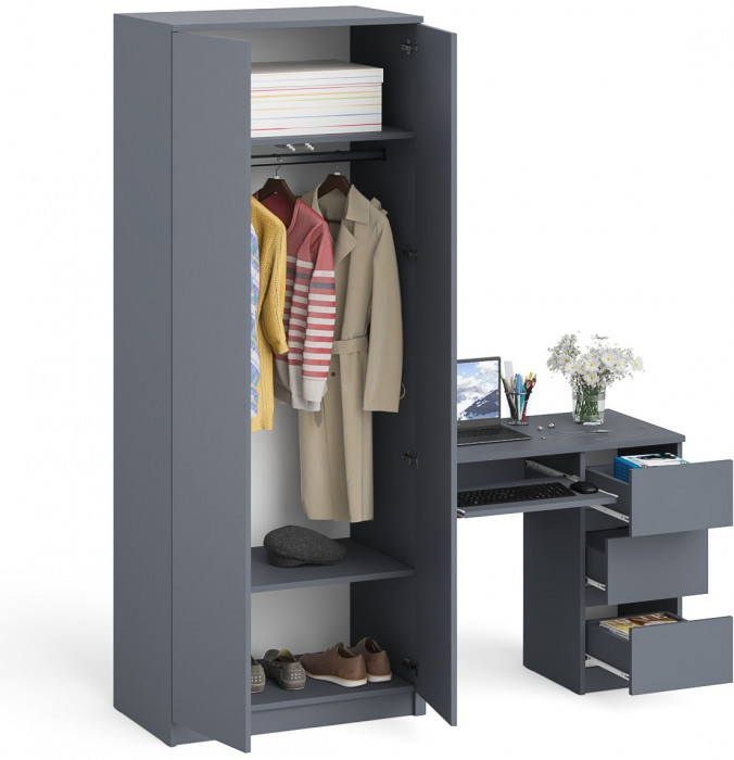 Мори Стол компьютерный МС-6 правый + Шкаф МШ800.1, цвет графит, ШхГхВ 170,4х50,4х209,6 см., выдвижные ящики справа, НЕ универсальная сборка