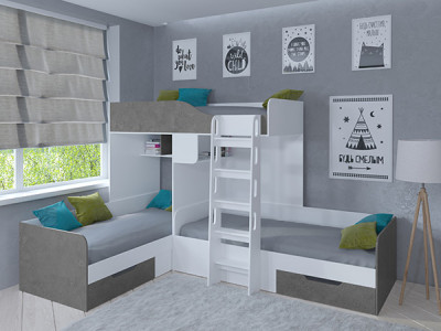 Кровать двухъярусная Трио Белый/Железный Камень