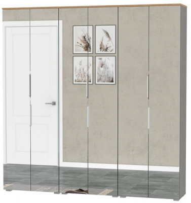 Октава 13.338 Шкаф для одежды + 13.338 Шкаф + 13.338, цвет серый графит/дуб крафт золотой/фасады МДФ серый графит/зеркало, ШхГхВ 193,2х35,3х197,6 см.