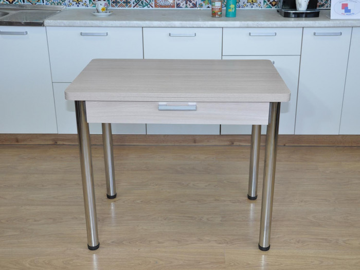 Симпл стол обеденный раскладной с ящиком / Ясень шимо светлый/хром