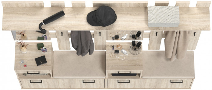 Лира ГК Прихожая 2 Два х Тумба под обувь + Два х Вешалка с зеркалом, дуб сонома