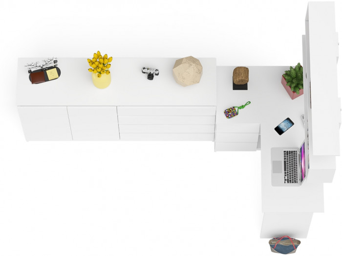 Мори компьютерный стол МС-16 левый + Комод МК1600.1 + Полка 1200, белый